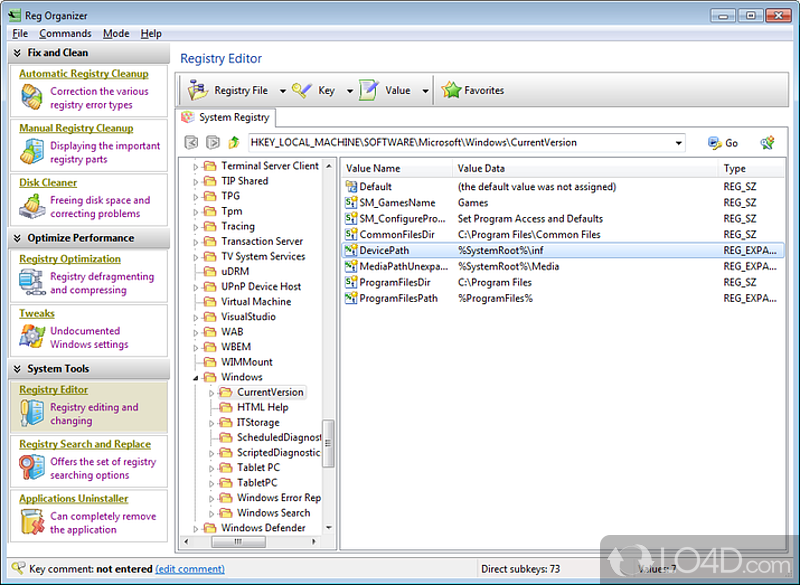 Maintenance, Cleanup and Optimization Software for Windows PC - Screenshot of Reg Organizer