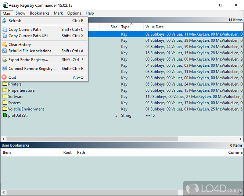 Registry Commander: User interface - Screenshot of Registry Commander