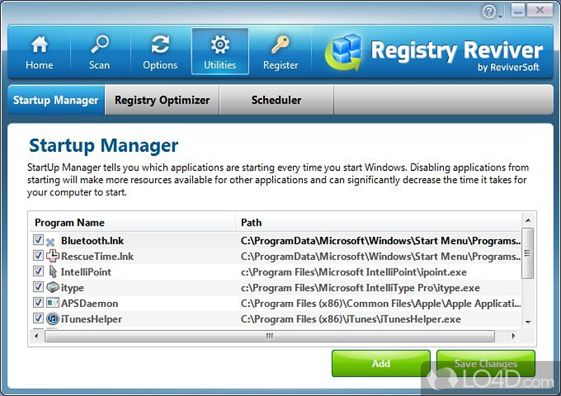 Registry Reviver: User interface - Screenshot of Registry Reviver