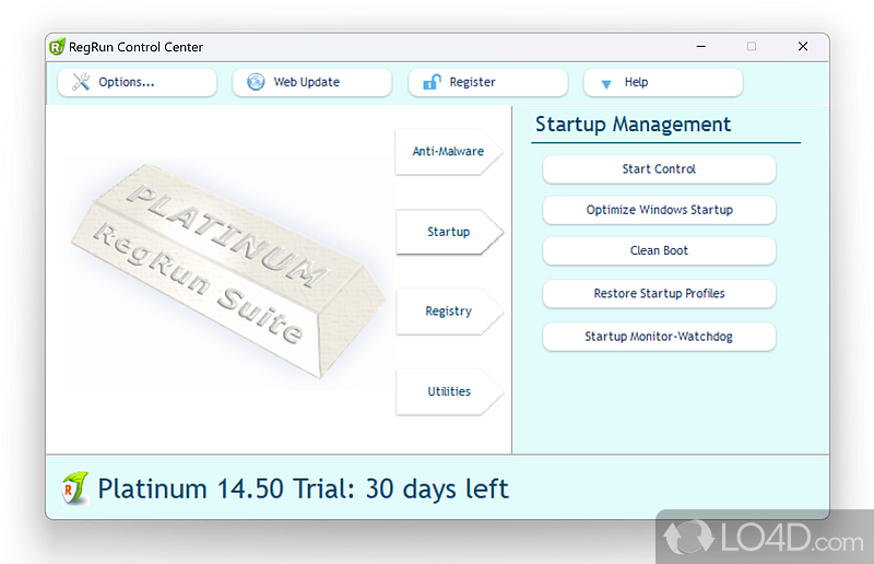 RegRun Security Suite Platinum: User interface - Screenshot of RegRun Security Suite Platinum