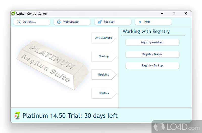 Anti-Malware options - Screenshot of RegRun Security Suite Platinum