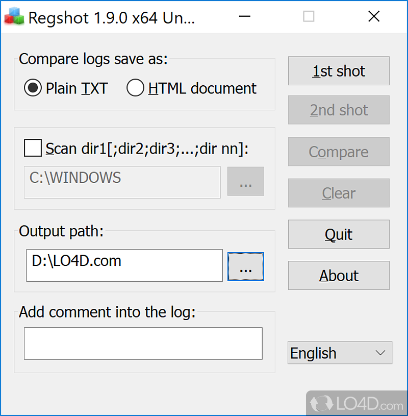 Which lets you quickly take a snapshot of Windows registry - Screenshot of Regshot
