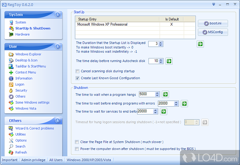 Suite of registry edits for optimizing Windows - Screenshot of RegToy