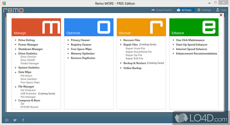 Remo MORE: User interface - Screenshot of Remo MORE