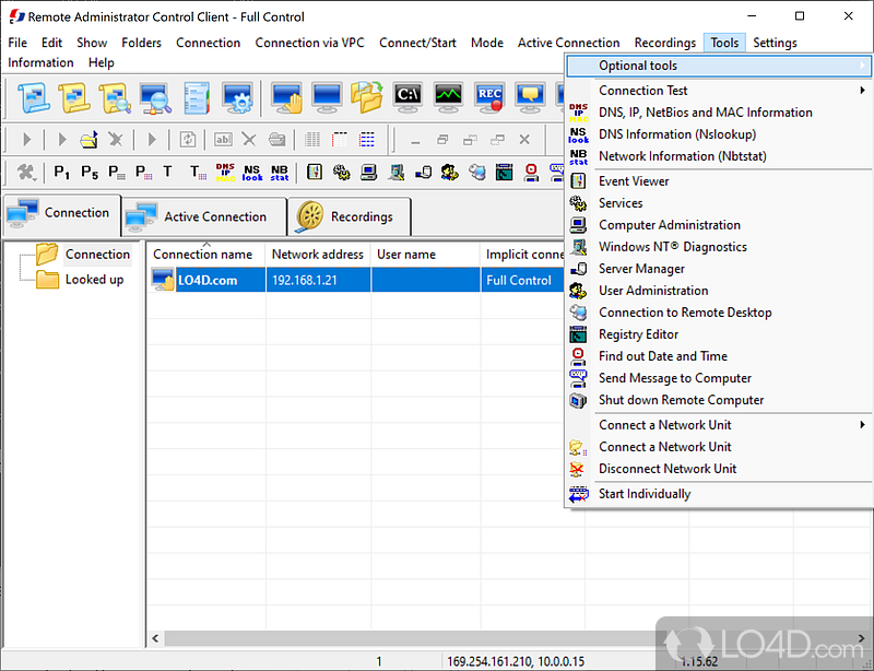 Remote Administrator Control Client: User interface - Screenshot of Remote Administrator Control Client