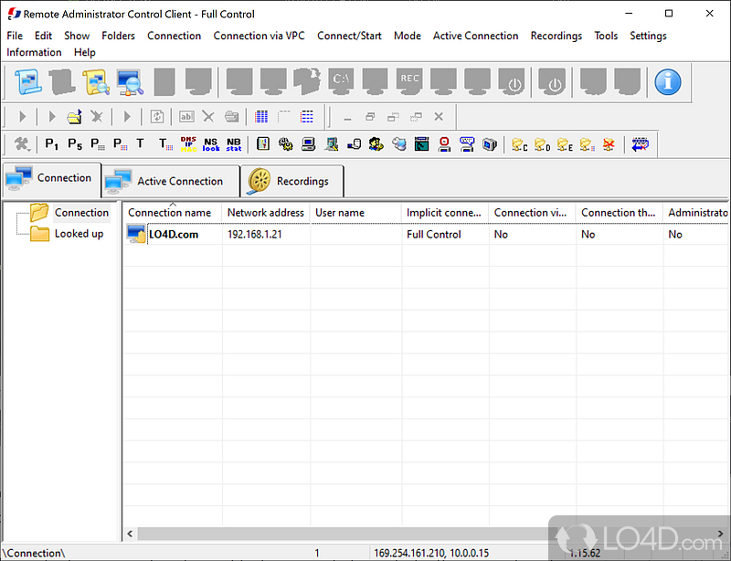 Client for remote administration of computers, with support for multiple sessions, recording - Screenshot of Remote Administrator Control Client