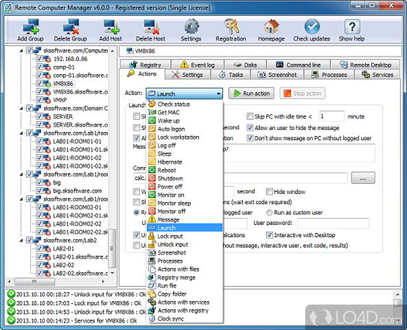 Remote shutdown, Wake-on-LAN, run - Screenshot of Remote Computer Manager