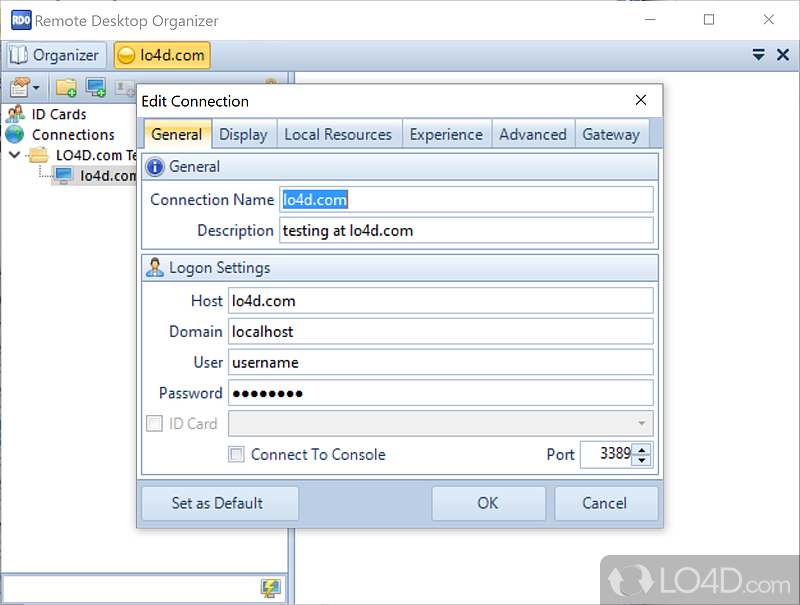 Remote Desktop Organizer: User interface - Screenshot of Remote Desktop Organizer