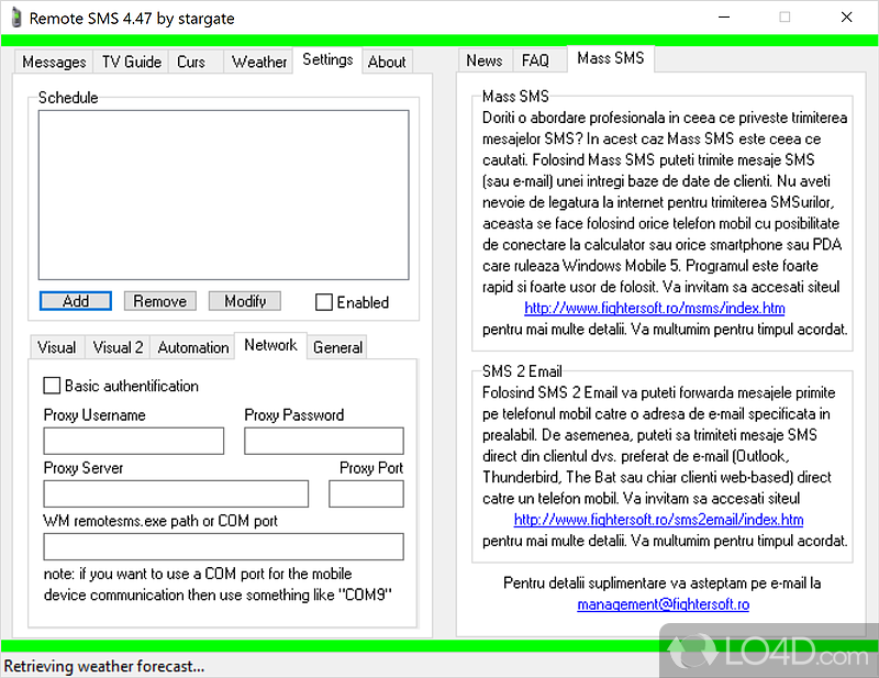 Check the weather, exchange rates and what is on TV - Screenshot of Remote SMS