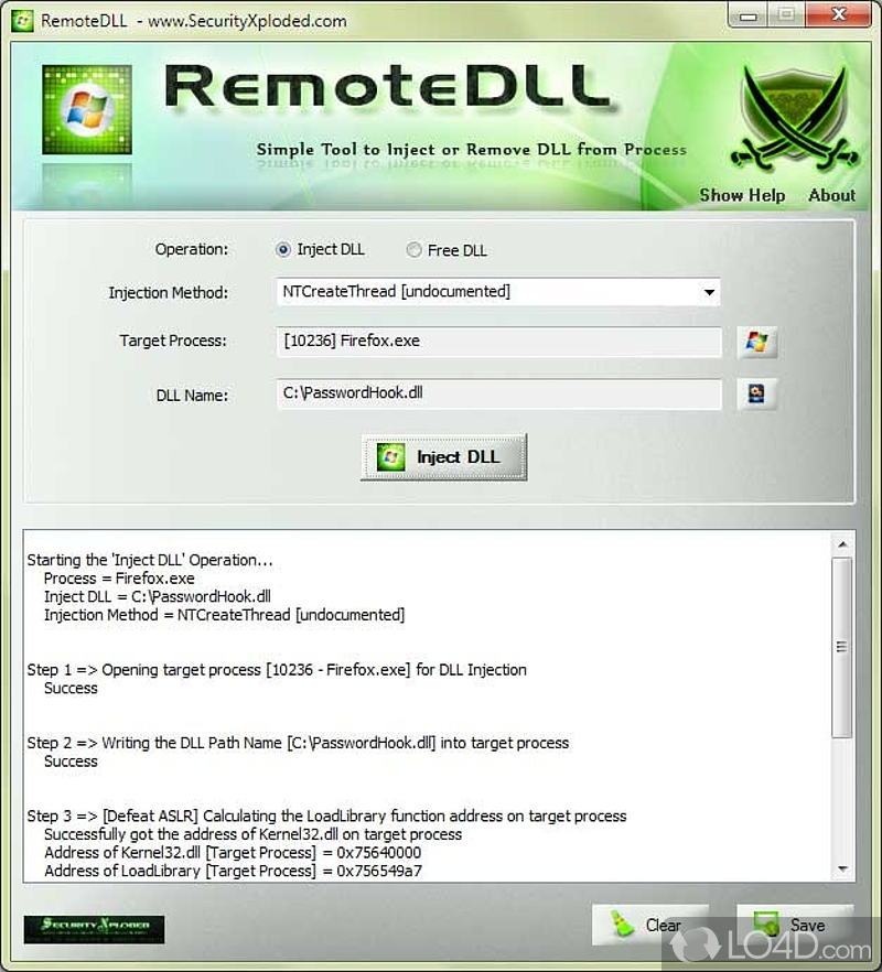 Piece of software to easily inject or DLL from a remote process in just a few clicks - Screenshot of RemoteDLL