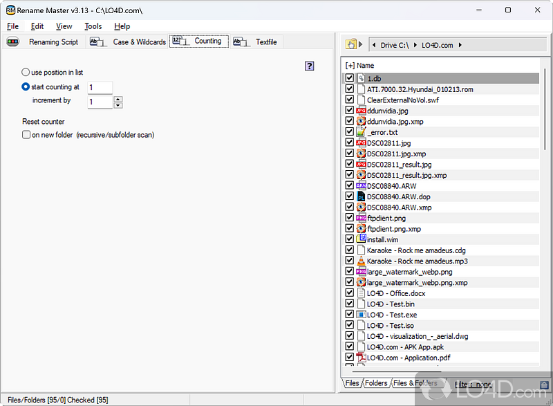 Freeware file renamer - Screenshot of Rename Master