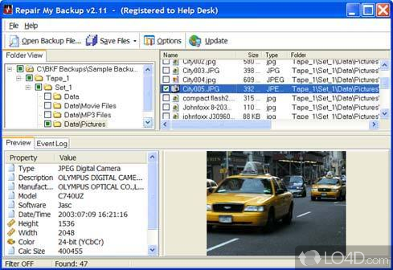 Repair damaged or corrupt Microsoft BKF files - Screenshot of Repair My Backup