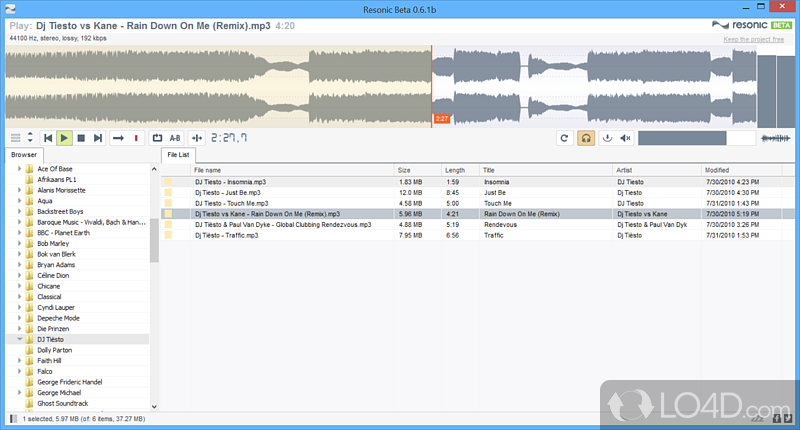 Slick audio player with audio Waveform visualization - Screenshot of Resonic