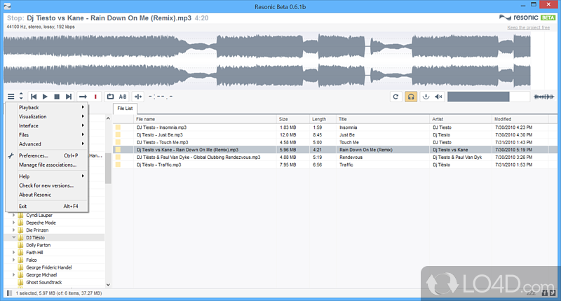 Resonic: User interface - Screenshot of Resonic