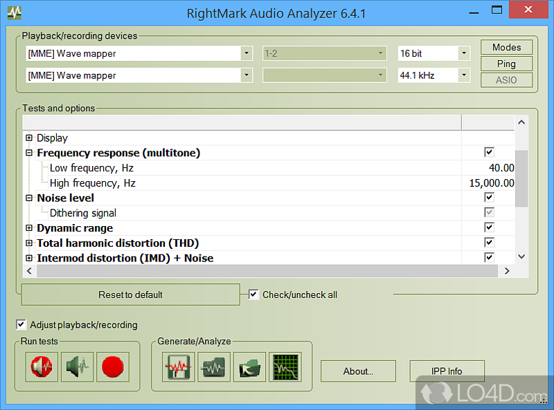 Test audio components and devices - Screenshot of RightMark Audio Analyzer