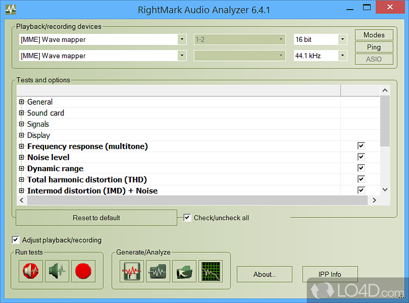 Test the capabilities of audio card through several frequency analysis algorithms - Screenshot of RightMark Audio Analyzer