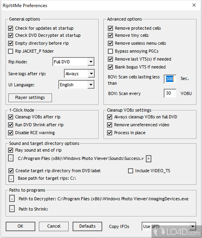 Configuration settings - Screenshot of RipIt4Me