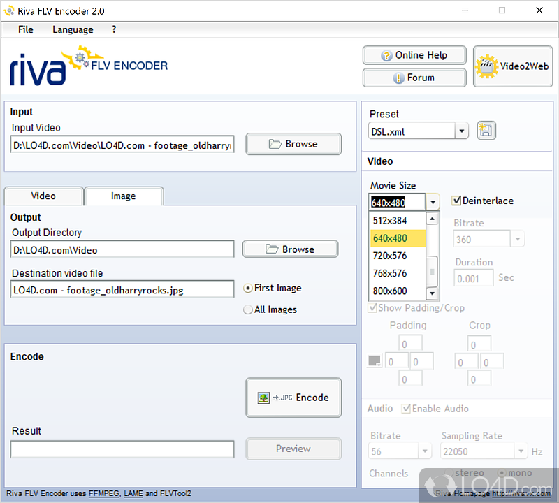 Tweaking the output settings - Screenshot of Riva FLV Encoder