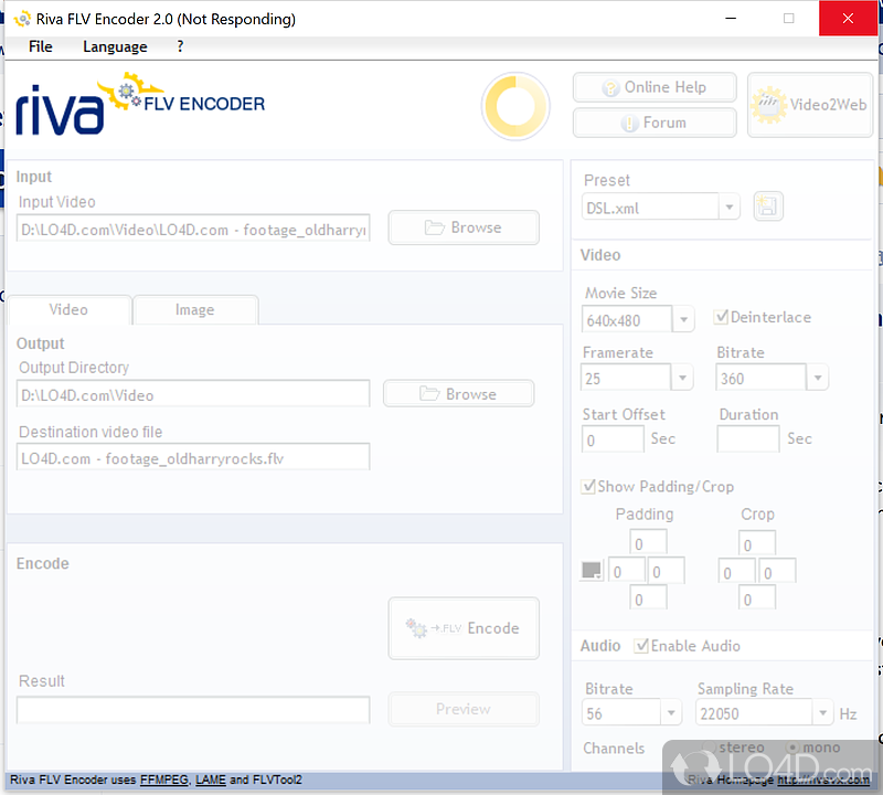 Riva FLV Encoder: Performance - Screenshot of Riva FLV Encoder