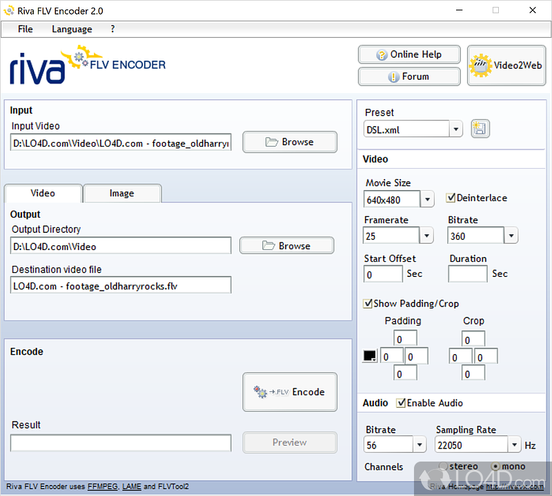 Convert video files (e - Screenshot of Riva FLV Encoder