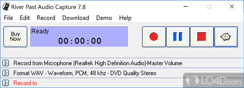 Audio recording software, supports MP3, WMA, WAV, AVI - Screenshot of River Past Audio Capture