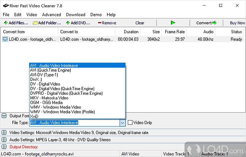 Good video converting software - Screenshot of River Past Video Cleaner