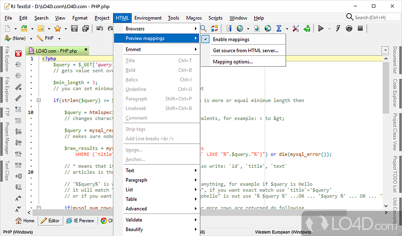 Free HTML editor packed with features - Screenshot of RJ TextEd