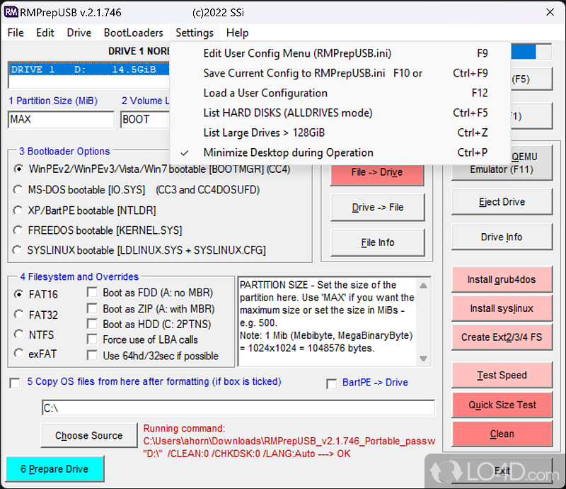 A free program for Windows, by rm-education - Screenshot of RMPrepUSB