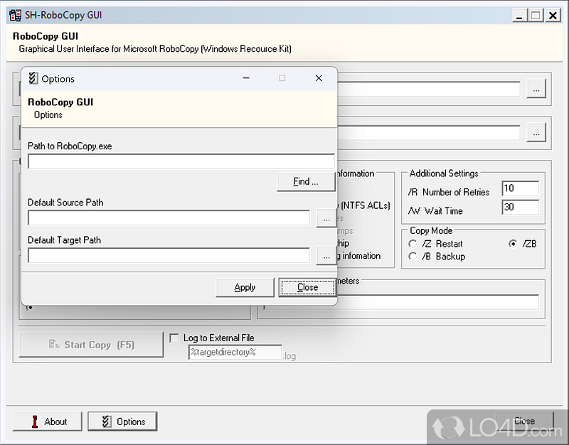 Robocopy's purpose - Screenshot of RoboCopy GUI