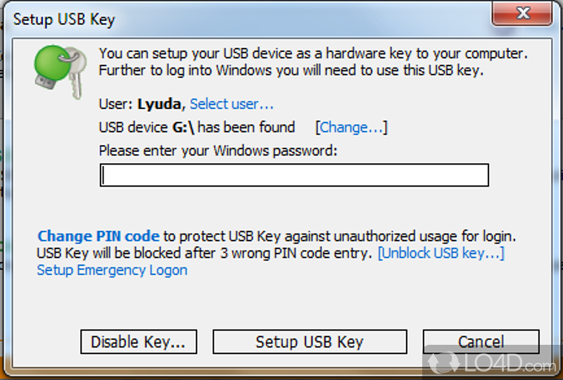 Lock your PC with a USB memory key - Screenshot of Rohos Logon Key