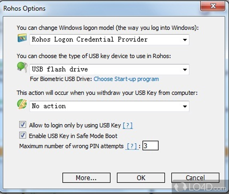 Automatically locks your desktop upon removal of the USB stick - Screenshot of Rohos Logon Key