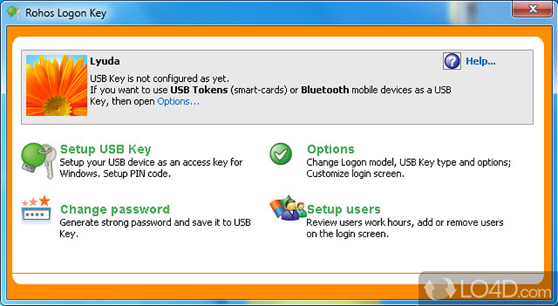 Allows you to use USB flash drive to access computer, thus making sure that you are the only one who can login - Screenshot of Rohos Logon Key