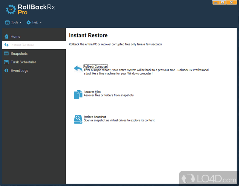 Backup and restore the computer - Screenshot of RollBack Rx Professional