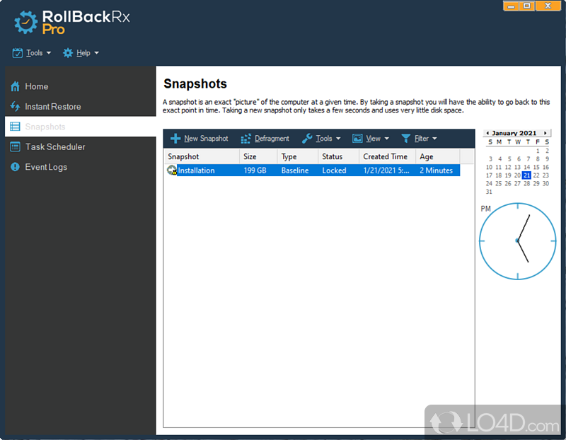 Create system snapshots to avoid system failures - Screenshot of RollBack Rx Professional