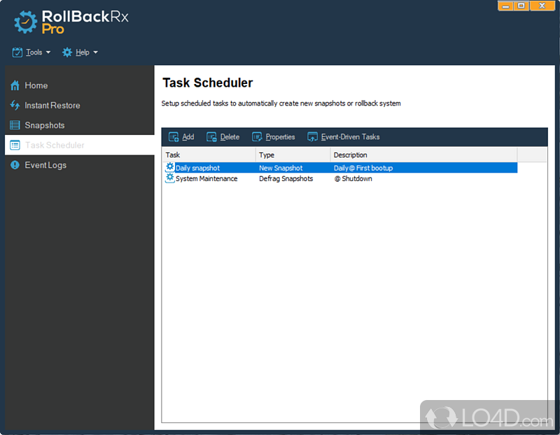 Restore the Windows system to any snapshot within seconds - Screenshot of RollBack Rx Professional