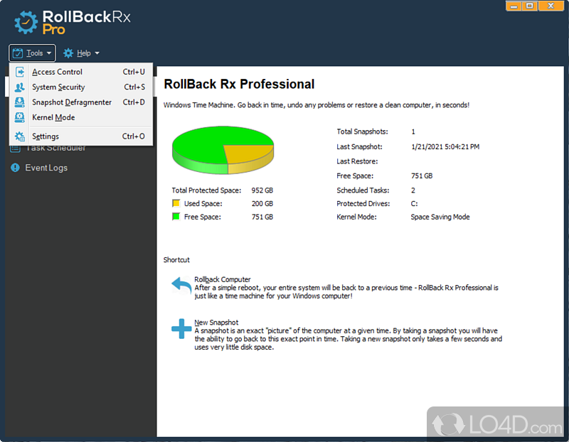 Windows System Restore solution - Screenshot of RollBack Rx Professional