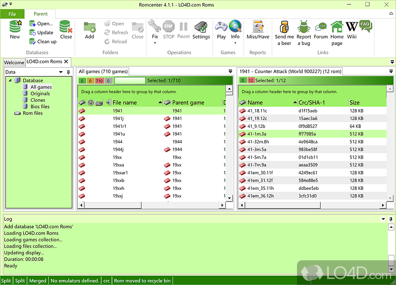 Well-rounded utility that can be used to manage all ROMs, report missing - Screenshot of RomCenter