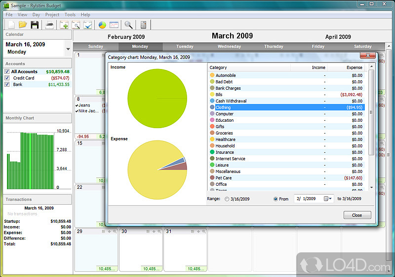 Money Calendar (formerly Rylstim Budget): User interface - Screenshot of Money Calendar (formerly Rylstim Budget)