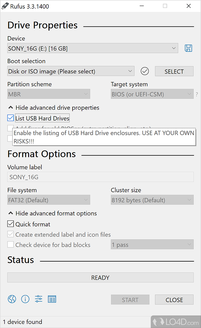 Create bootable USB from an ISO file - Screenshot of Rufus