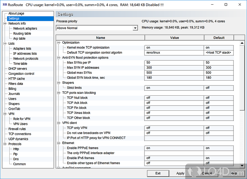 Router, firewall and Internet gateway solution - Screenshot of RusRoute