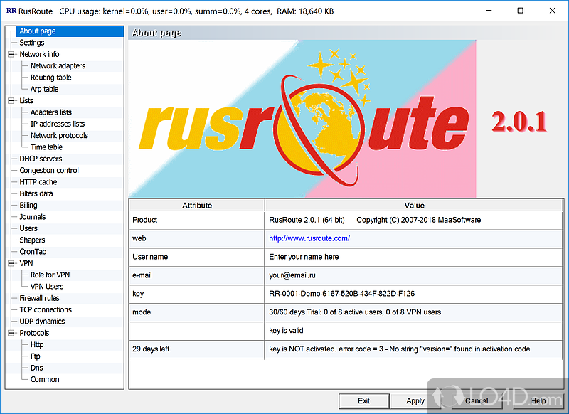 Control and block or filter incoming traffic - Screenshot of RusRoute