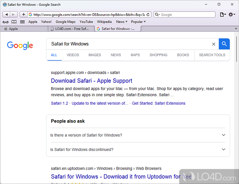 Safari for Windows: User interface - Screenshot of Safari for Windows