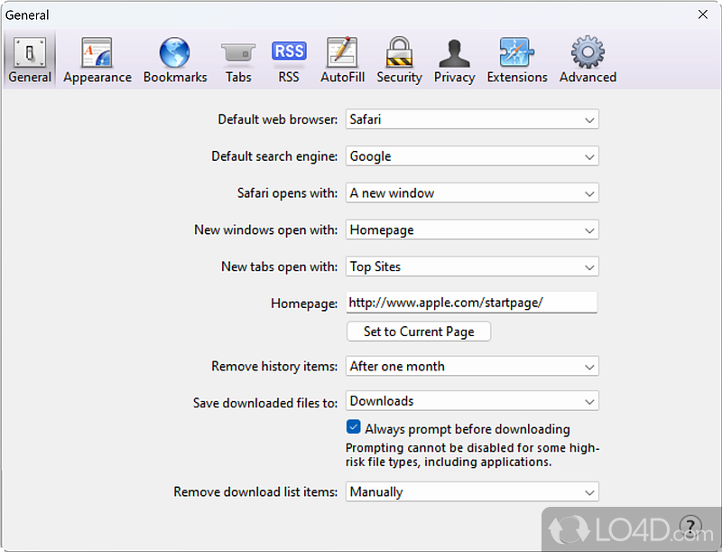 Built-in RSS reader - Screenshot of Safari for Windows