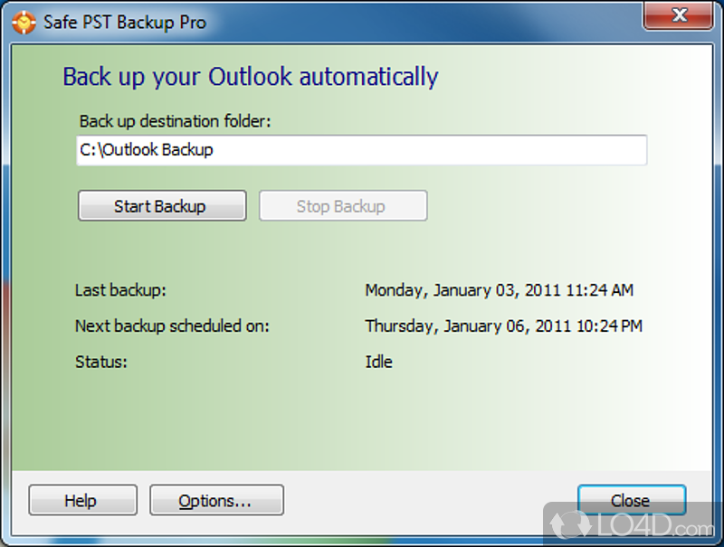 Free tool to backup Outlook PST files - Screenshot of Safe PST Backup