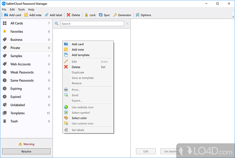 Intuitive layout and importing options - Screenshot of SafeInCloud