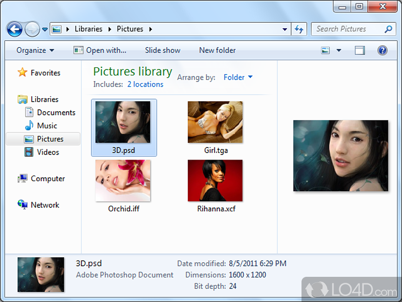 Shell extension allowing to preview many image formats - Screenshot of SageThumbs