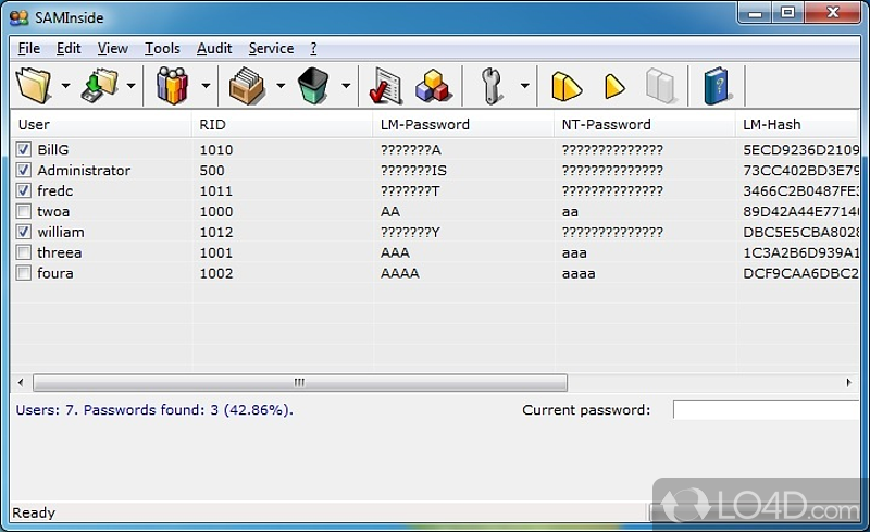 Allows you to encrypt and decrypt passwords - Screenshot of SAMInside