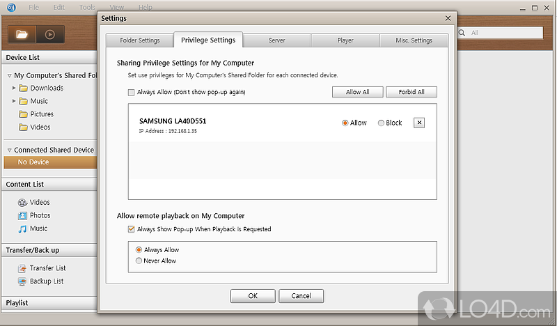 Samsung AllShare: User interface - Screenshot of Samsung AllShare