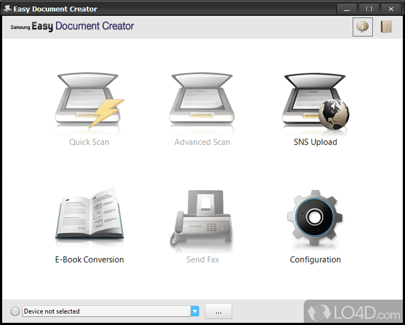 Scan JPEG, eBook or PDF documents and upload them to an SNS - Screenshot of Samsung Easy Document Creator