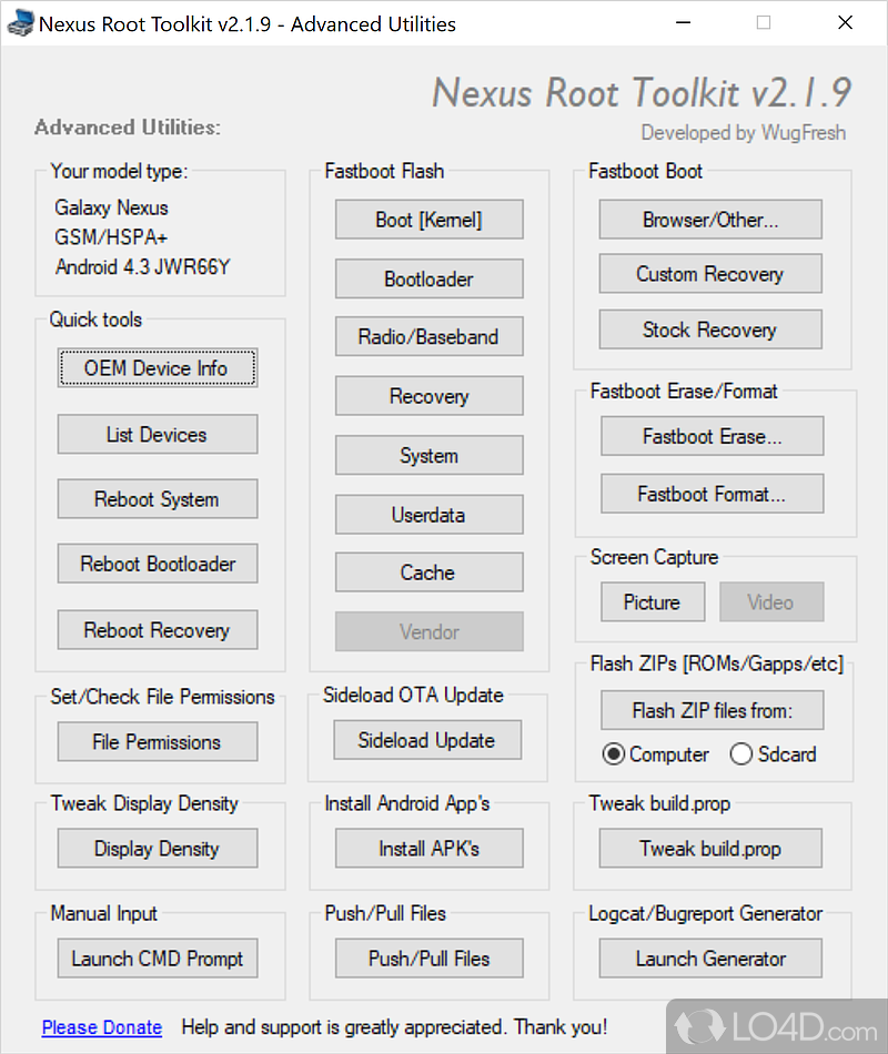 Options you can perform - Screenshot of Nexus Root Toolkit